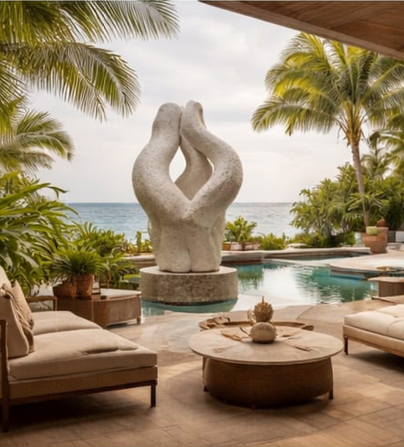 Art-filled hotel lobby